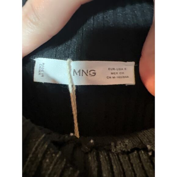 New MNG MANGO Black Off Shoulder Long Sleeve Ribbed Sweater Dress S - Picture 8 of 16